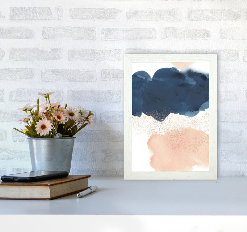 Aztec Blush and Navy Watercolour 03 Art Print by Pixy Paper A4 Oak Frame