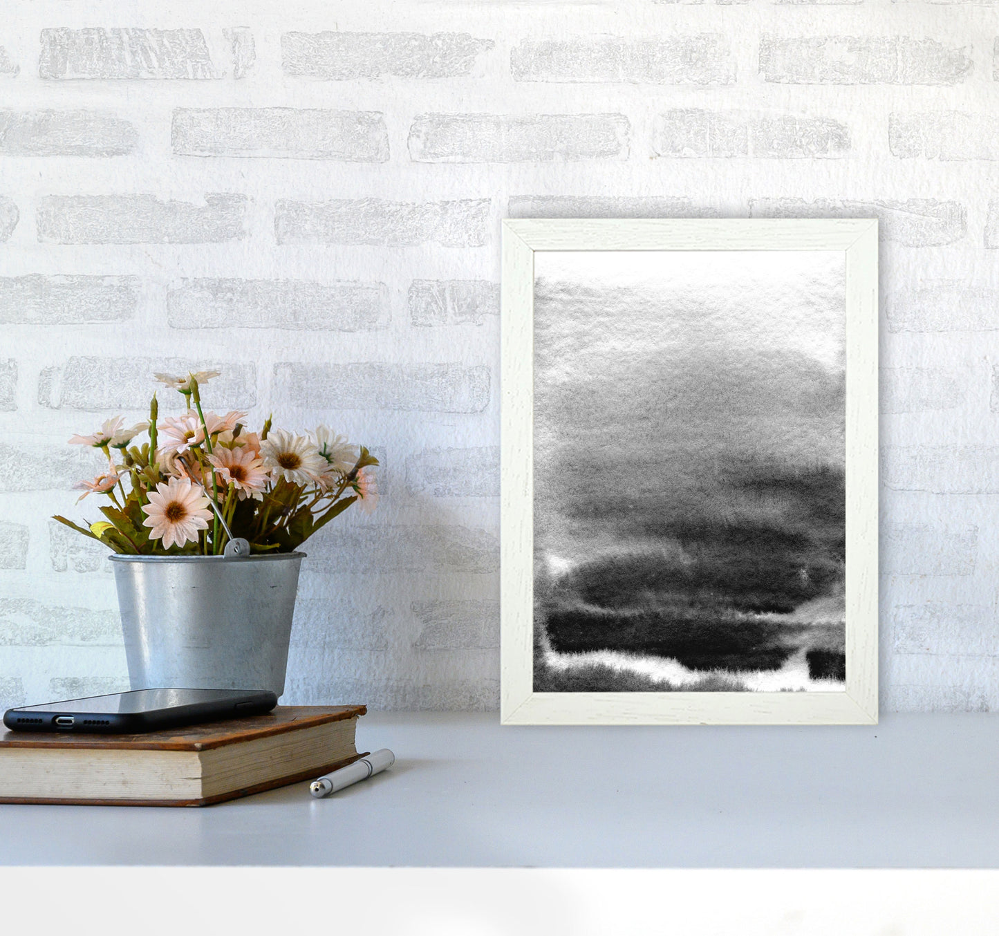 Majestic Monochrome Watercolour 02 Art Print by Pixy Paper A4 Oak Frame
