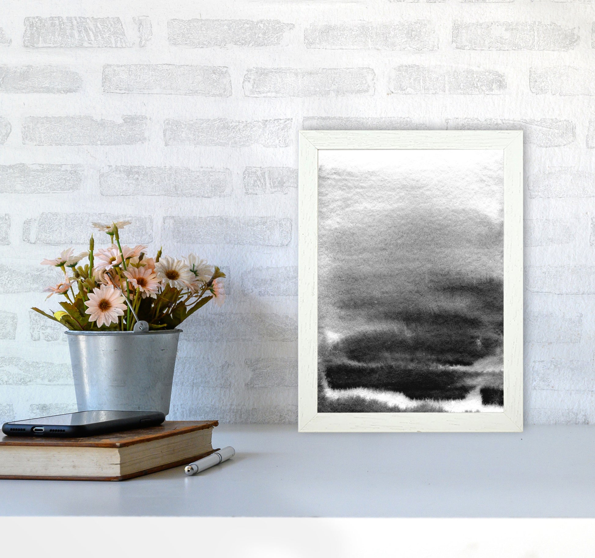 Majestic Monochrome Watercolour 02 Art Print by Pixy Paper A4 Oak Frame