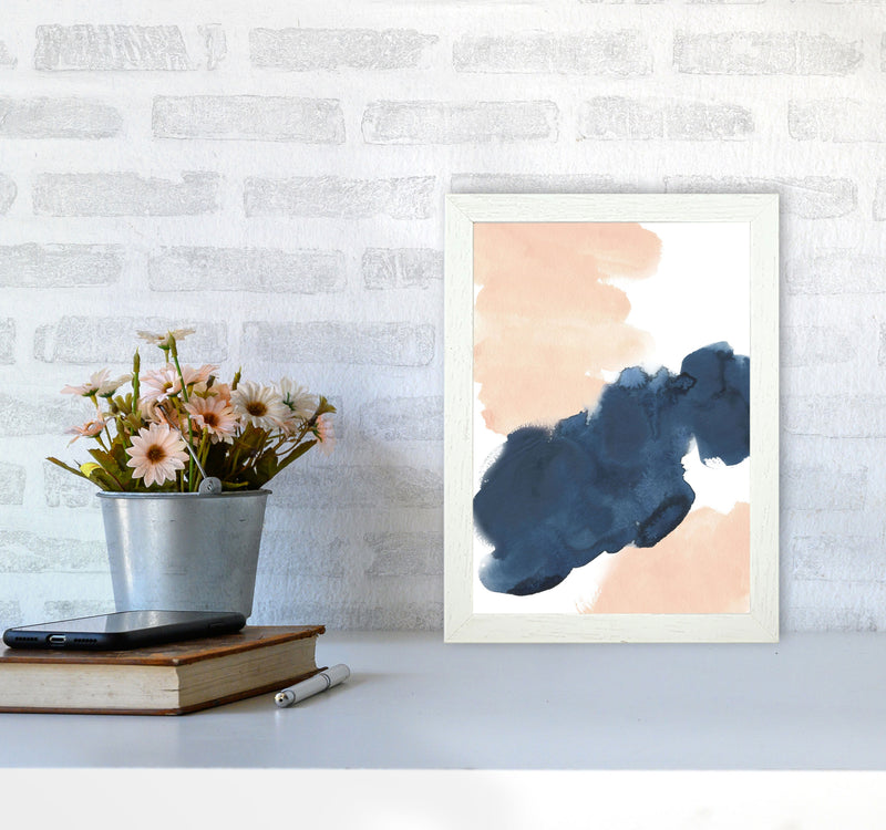 Aztec Blush and Navy Watercolour 02 Art Print by Pixy Paper A4 Oak Frame