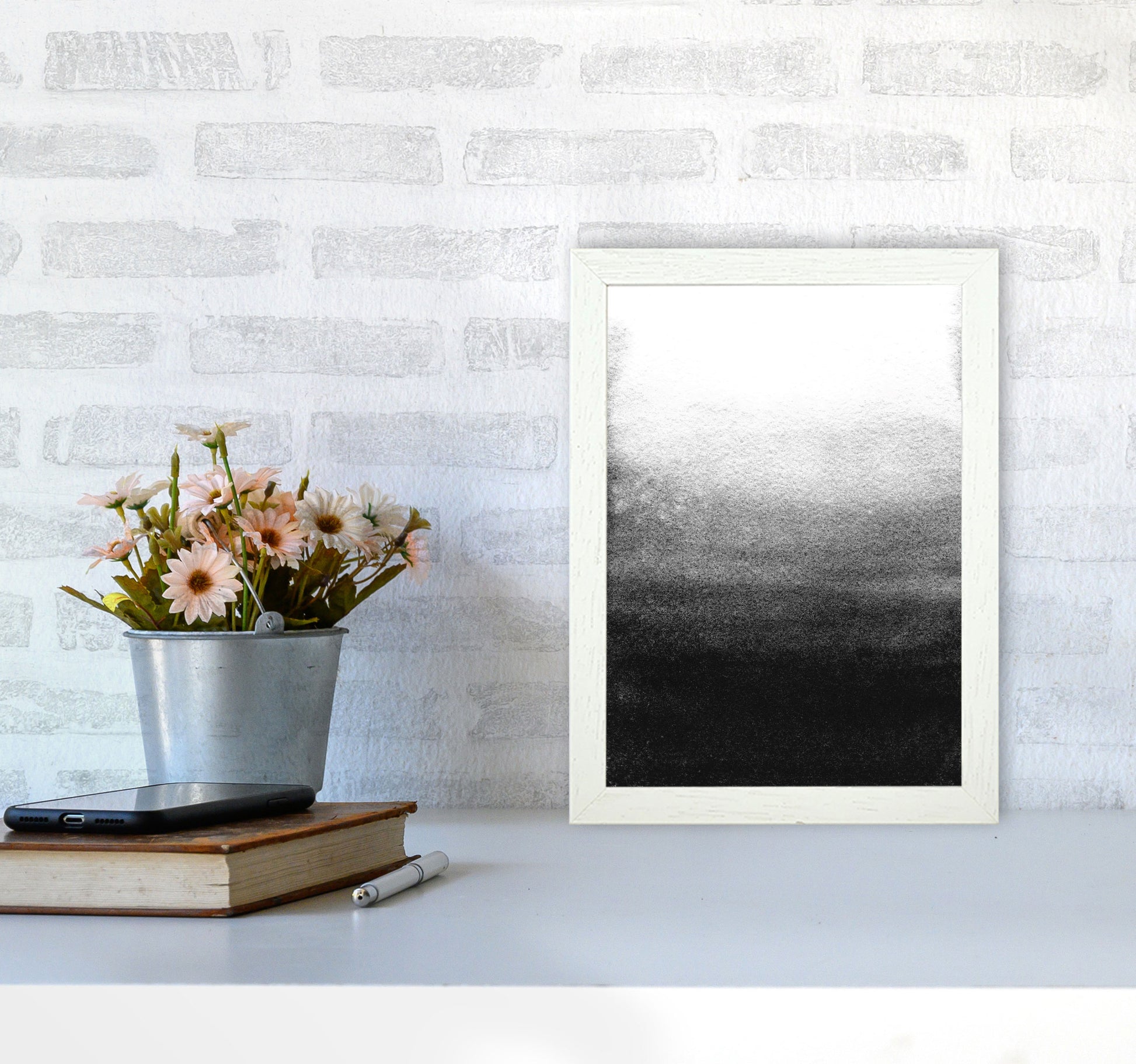 Majestic Monochrome Watercolour 07 Art Print by Pixy Paper A4 Oak Frame