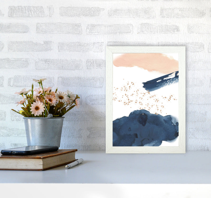 Aztec Blush and Navy Watercolour 01 Art Print by Pixy Paper A4 Oak Frame
