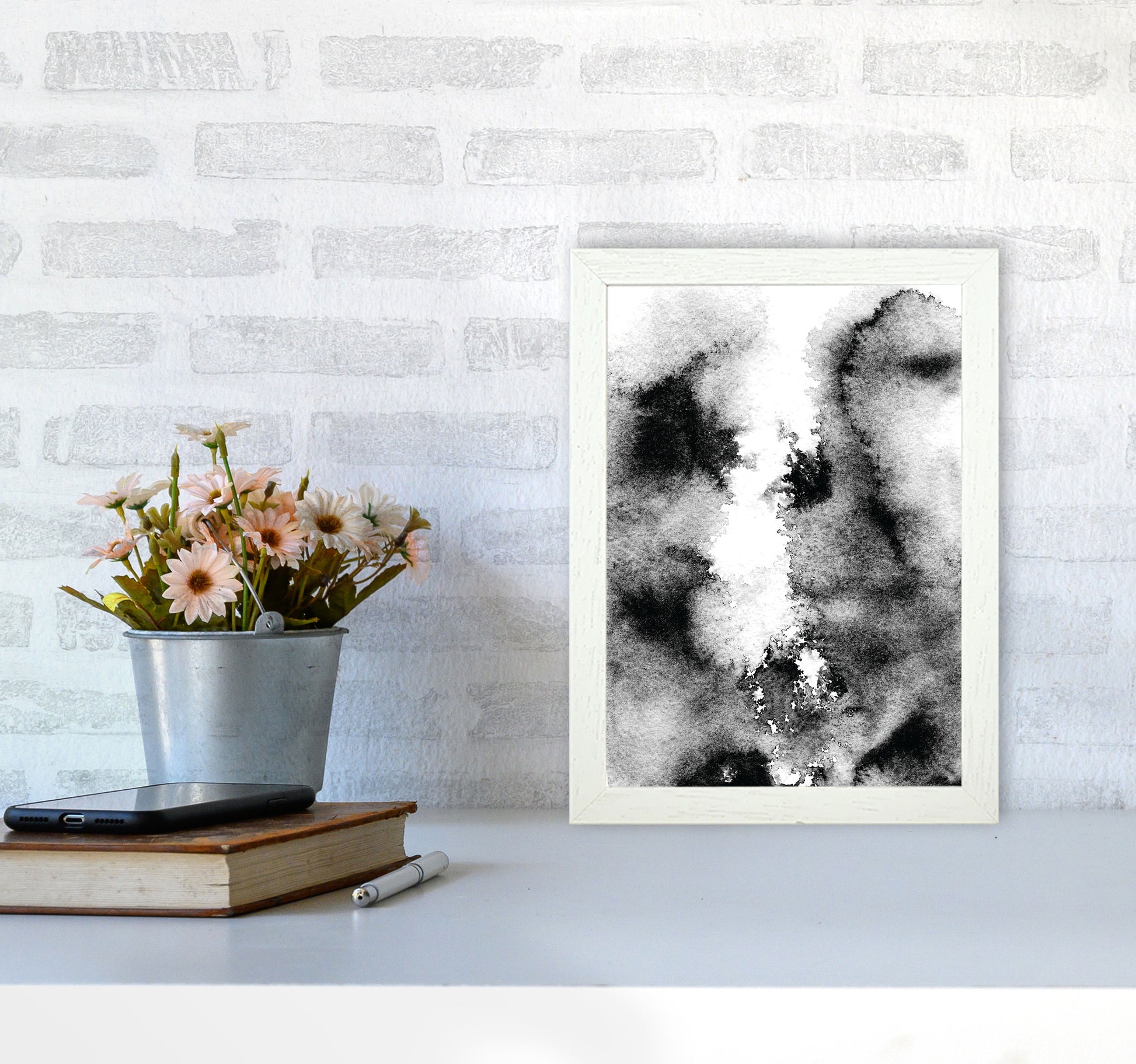 Majestic Monochrome Watercolour 10 Art Print by Pixy Paper A4 Oak Frame