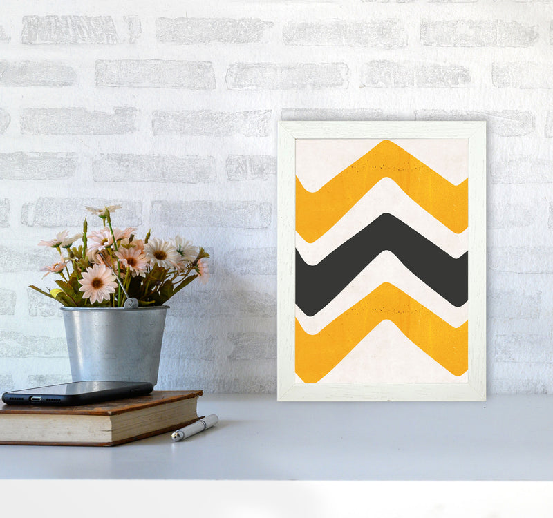 Zig zags mustard Art Print by Pixy Paper A4 Oak Frame