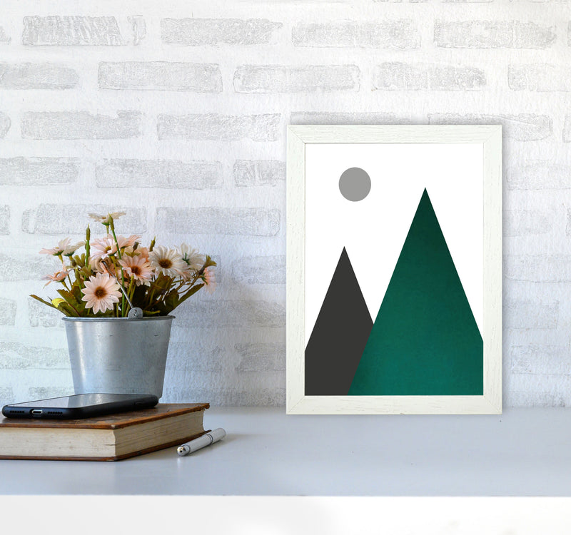 Mountains and moon emerald Art Print by Pixy Paper A4 Oak Frame