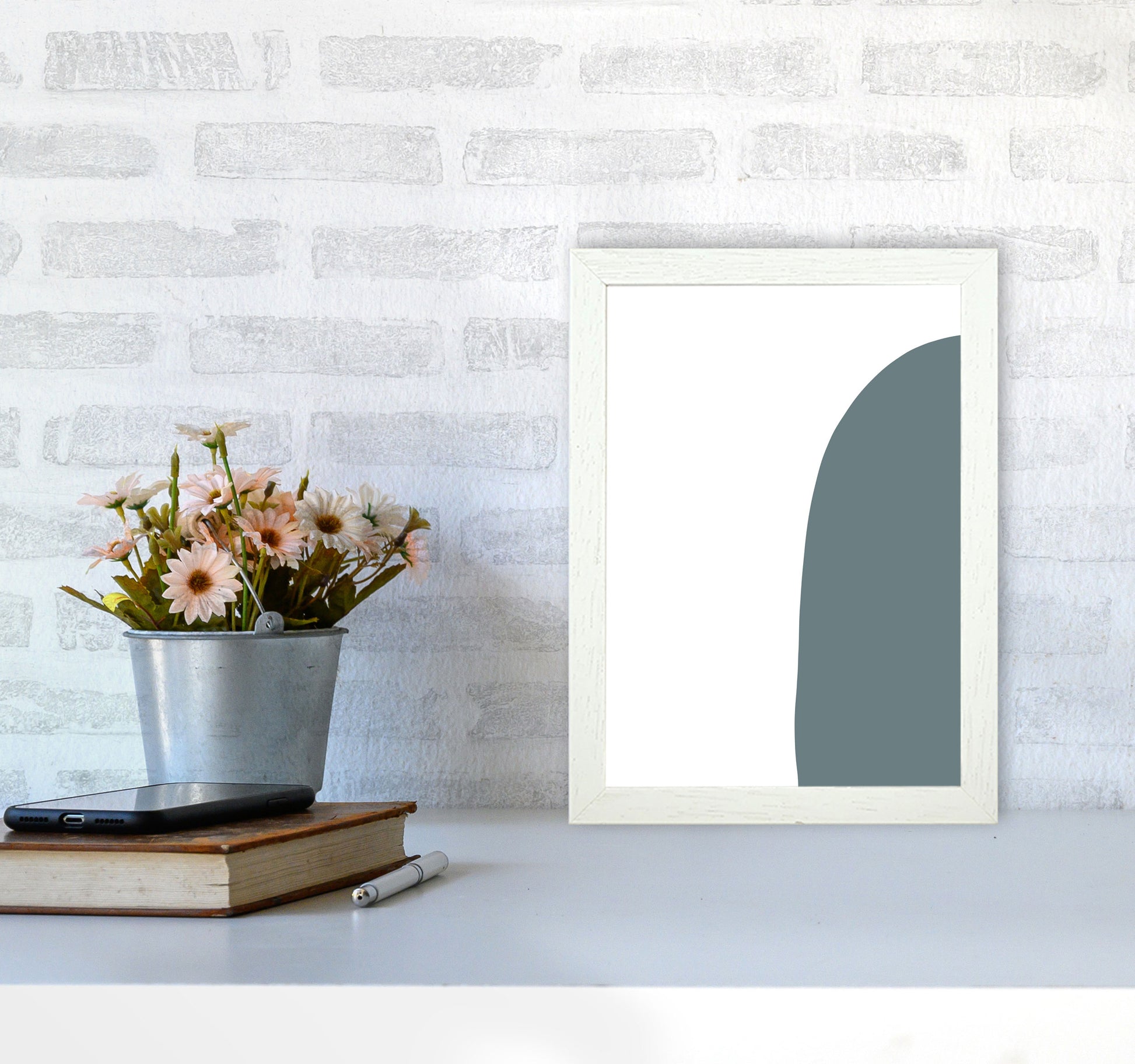 Inspired Teal Half Stone Right Art Print by Pixy Paper A4 Oak Frame