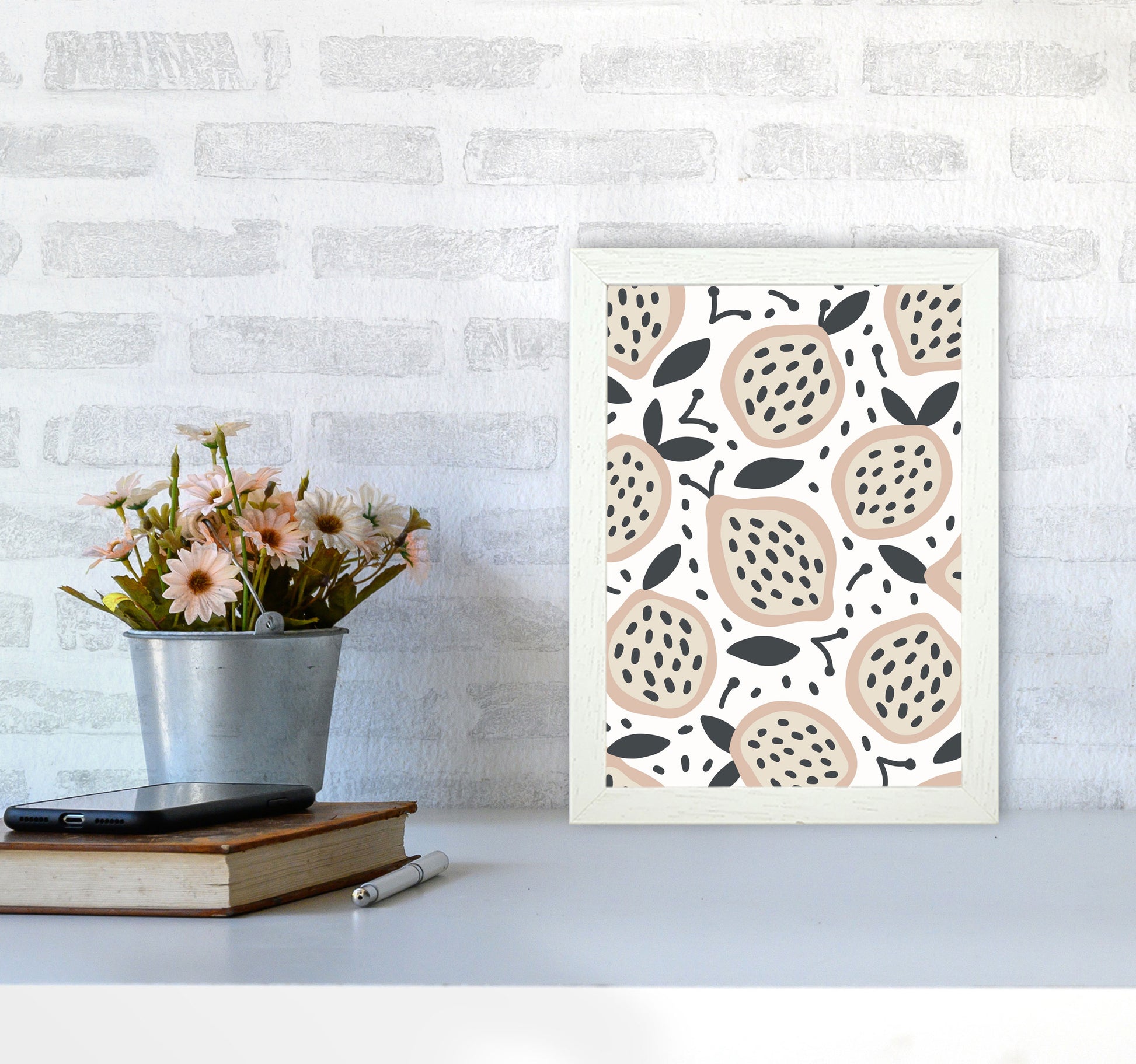 Inspired Fruit Art Print by Pixy Paper A4 Oak Frame