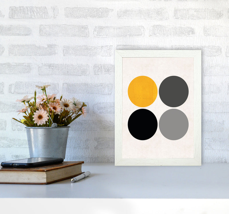 Circles Mustard Art Print by Pixy Paper A4 Oak Frame