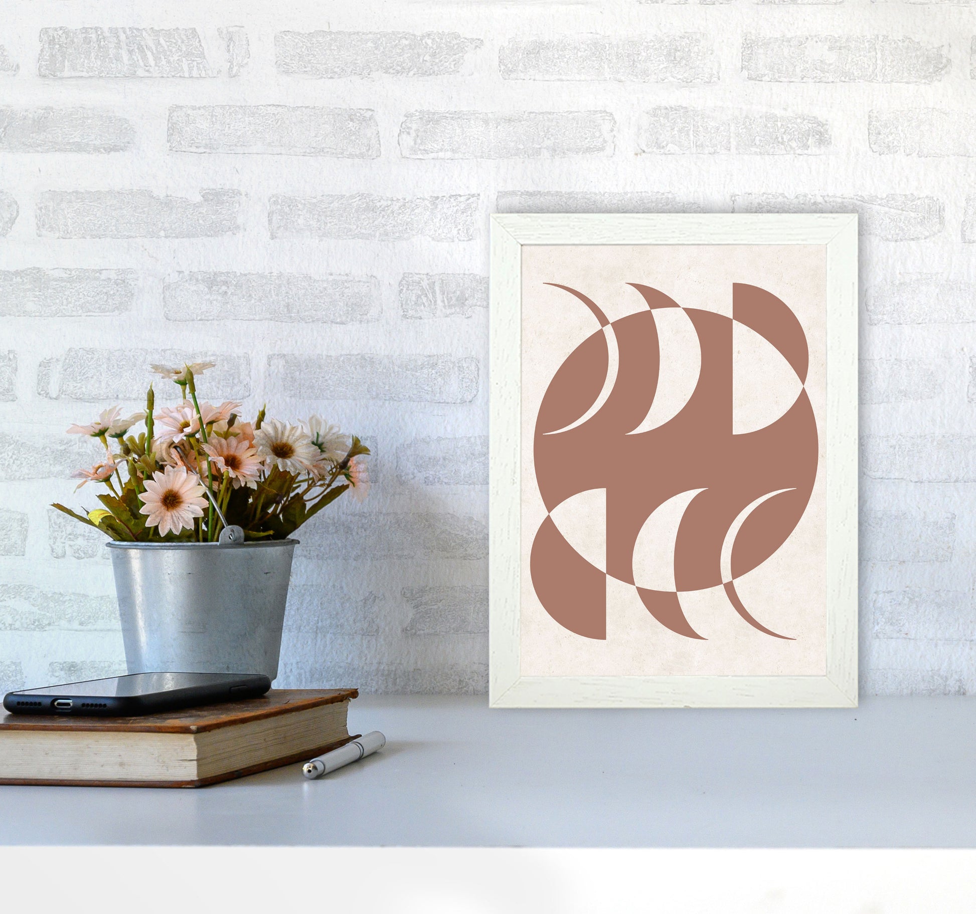 Autumn Moon Phases abstract Art Print by Pixy Paper A4 Oak Frame