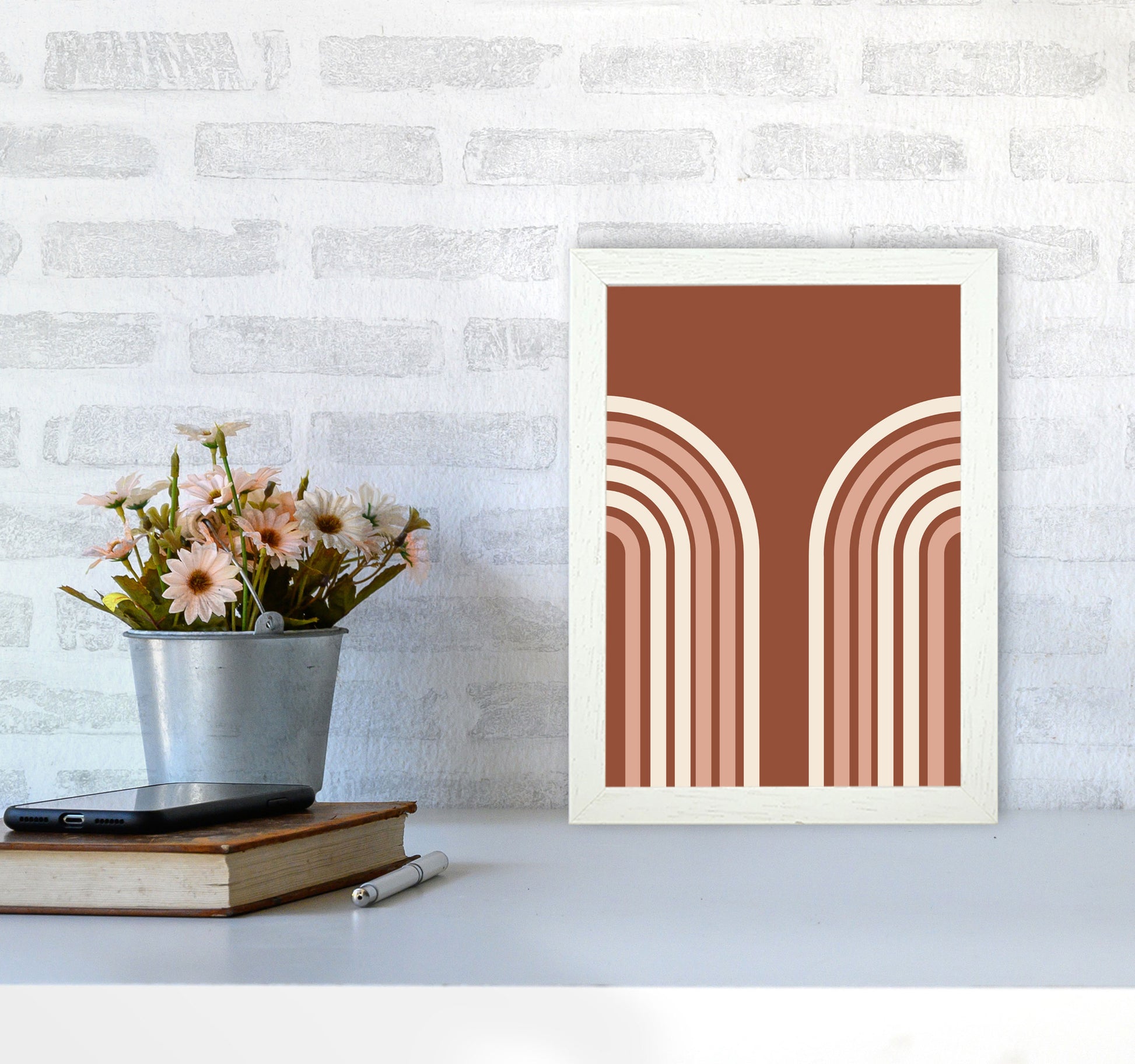 Autumn Double Rainbow abstract Art Print by Pixy Paper A4 Oak Frame