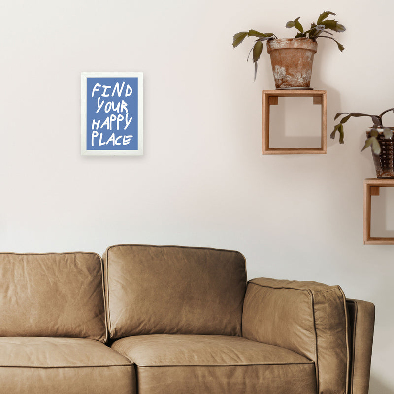 Find Your Happy Place Blue Art Print by Pixy Paper A4 Oak Frame