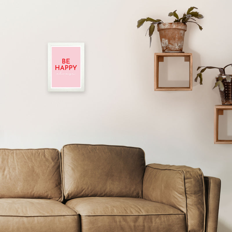 Be Happy Pink Art Print by Pixy Paper A4 Oak Frame