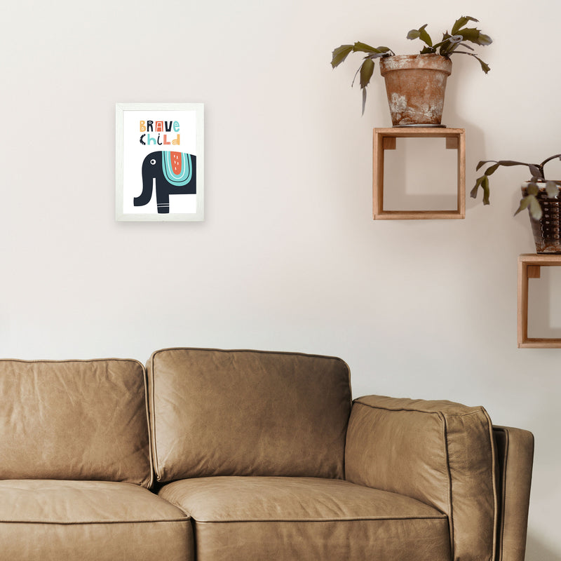 Brave child elephant Art Print by Pixy Paper A4 Oak Frame