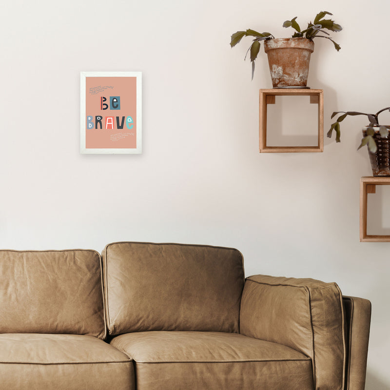 Be brave Neutral kids Art Print by Pixy Paper A4 Oak Frame