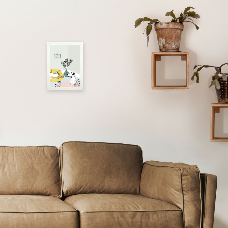 Dog and Cat Chat Art Print by Pixy Paper A4 Oak Frame