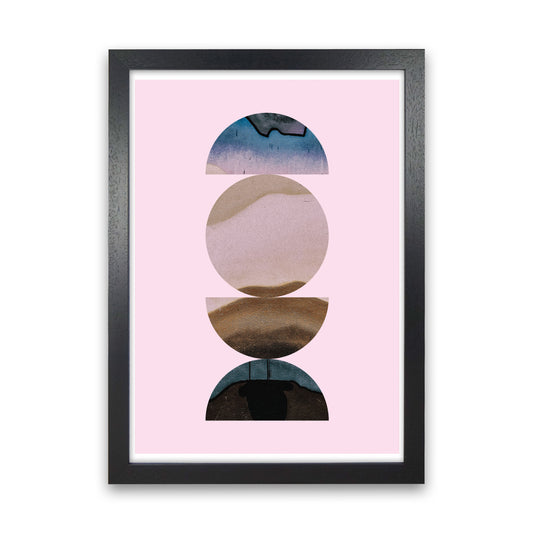 Abstract Circles Pink Background Modern Print Black Grain