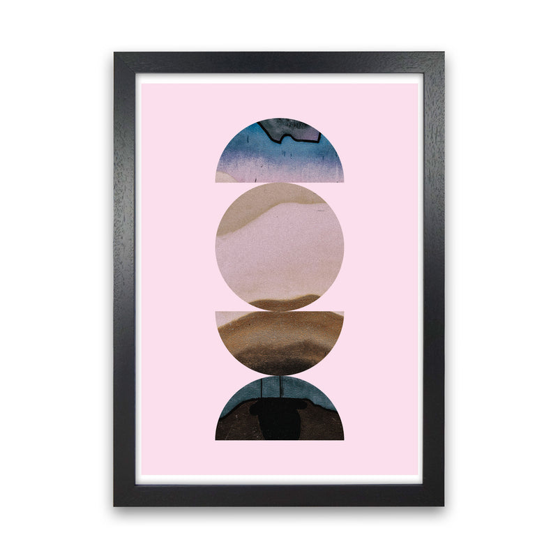 Abstract Circles Pink Background Modern Print Black Grain