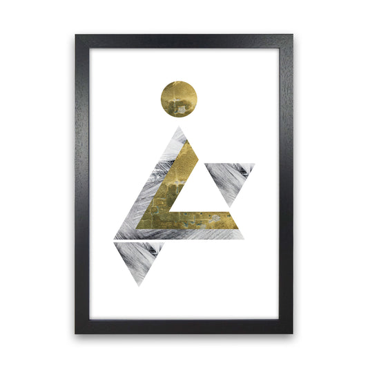 Gold And Grey Triangle With Moon Abstract Modern Print Black Grain