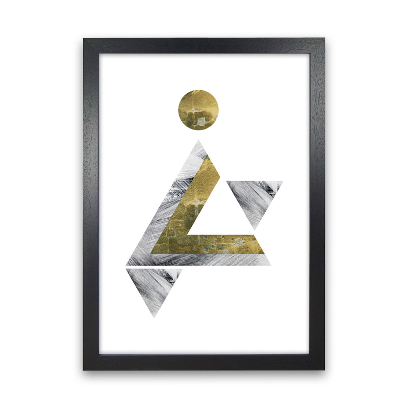 Gold And Grey Triangle With Moon Abstract Modern Print Black Grain