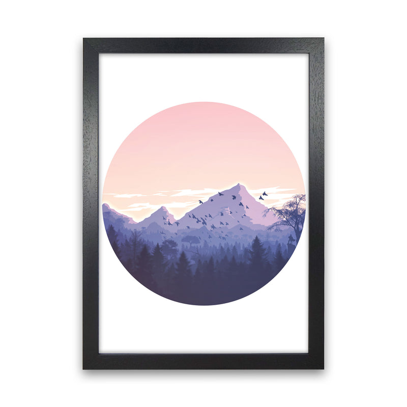 Pink Mountains Circle Abstract Modern Print Black Grain