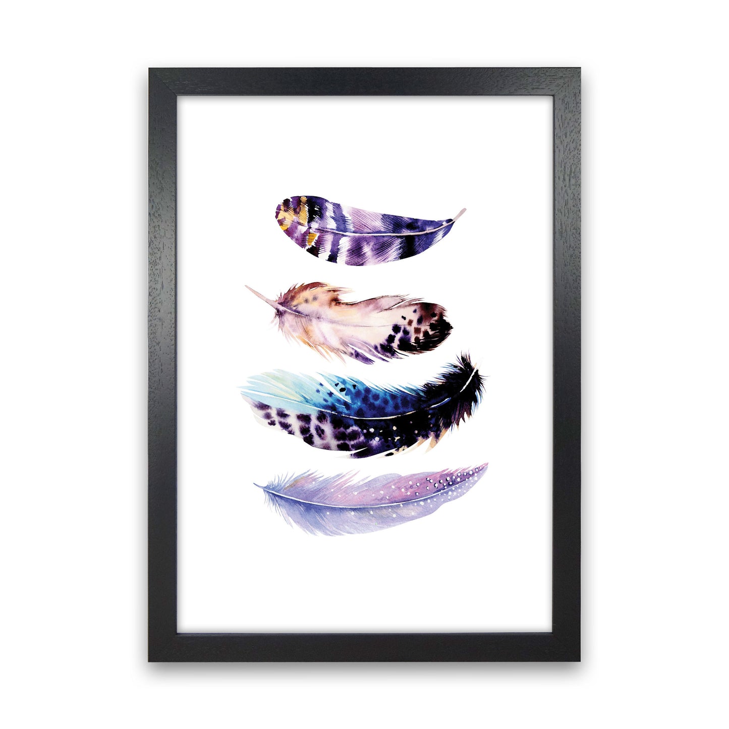 Purple Bird Feathers Abstract Modern Print Black Grain