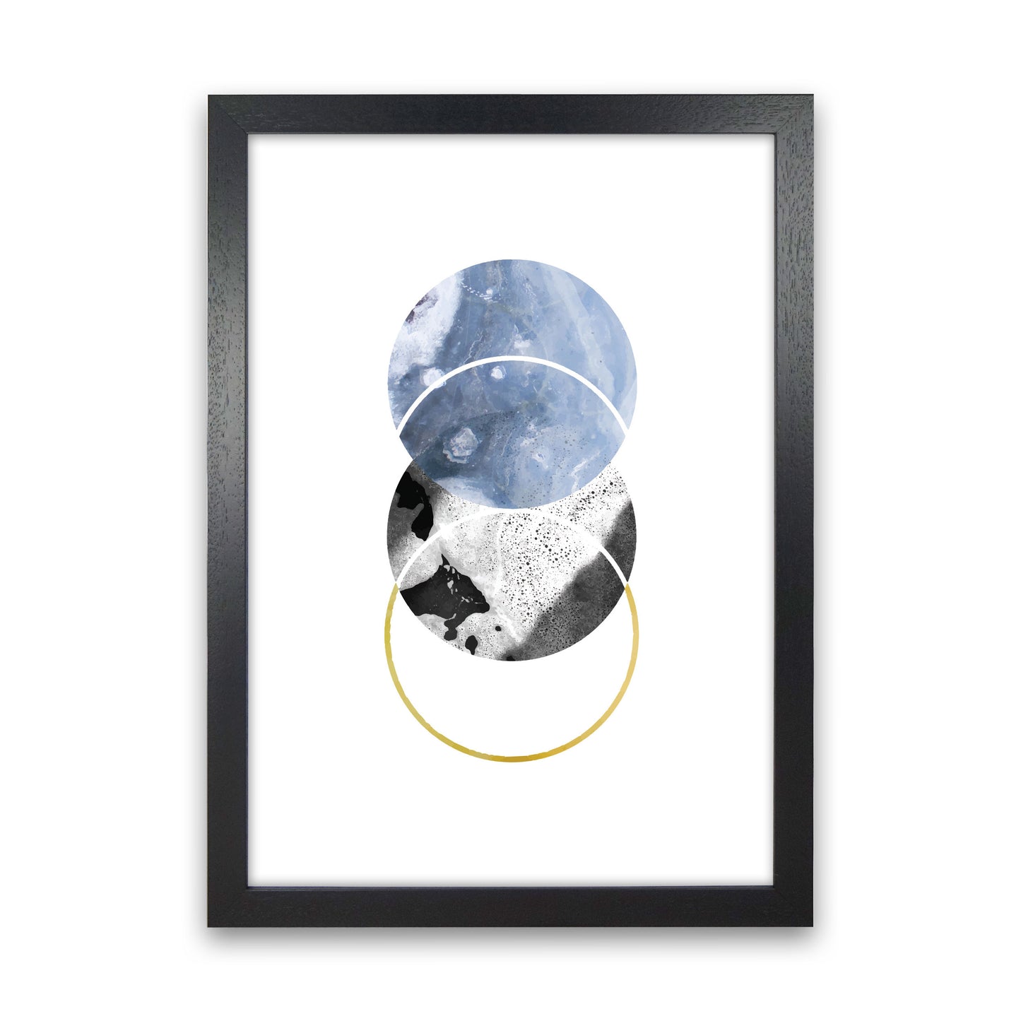 Blue And Gold Abstract Circles Modern Print Black Grain