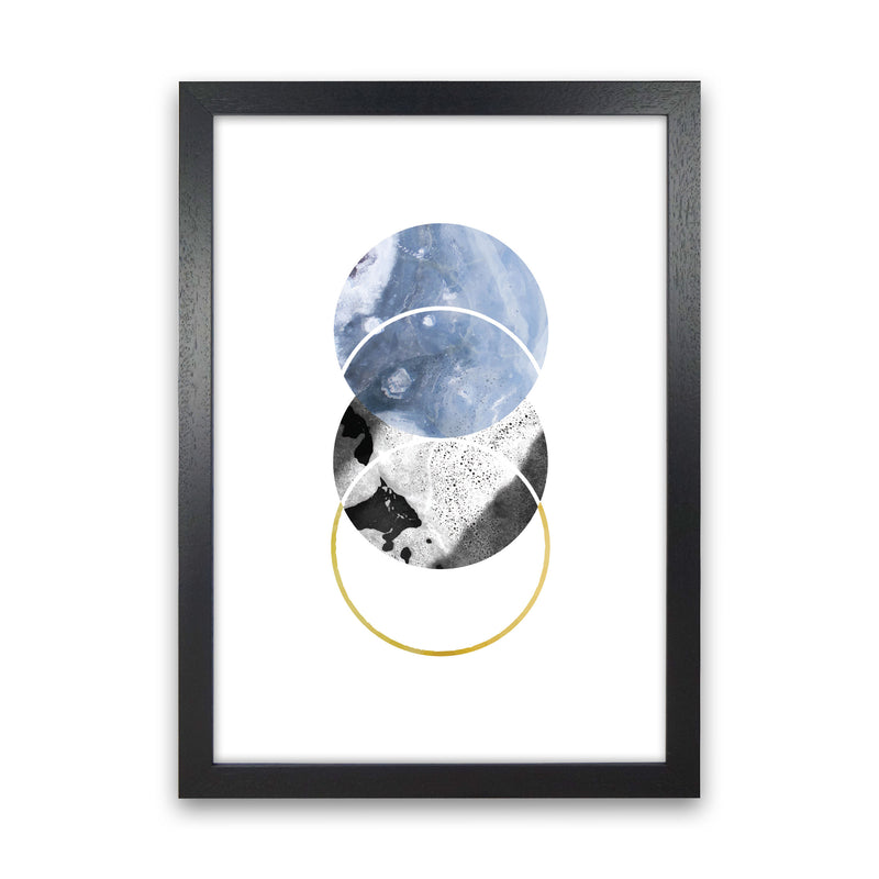 Blue And Gold Abstract Circles Modern Print Black Grain
