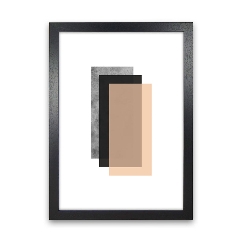 Peach And Black Abstract Rectangles Modern Print Black Grain