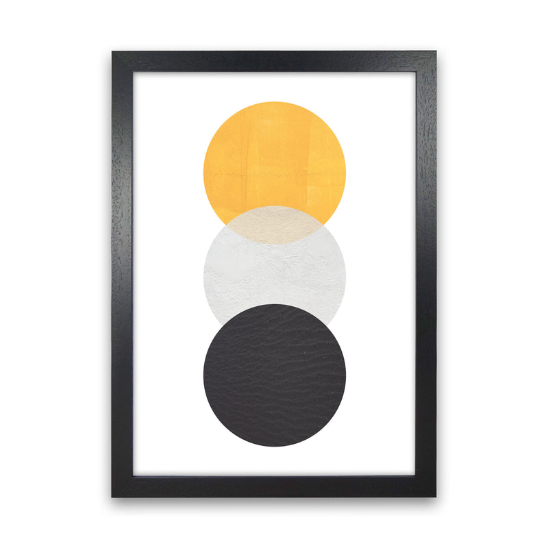 Yellow And Black Abstract Circles Modern Print Black Grain