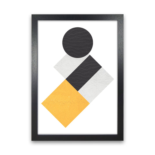 Yellow And Black Abstract Circles And Squares Modern Print Black Grain