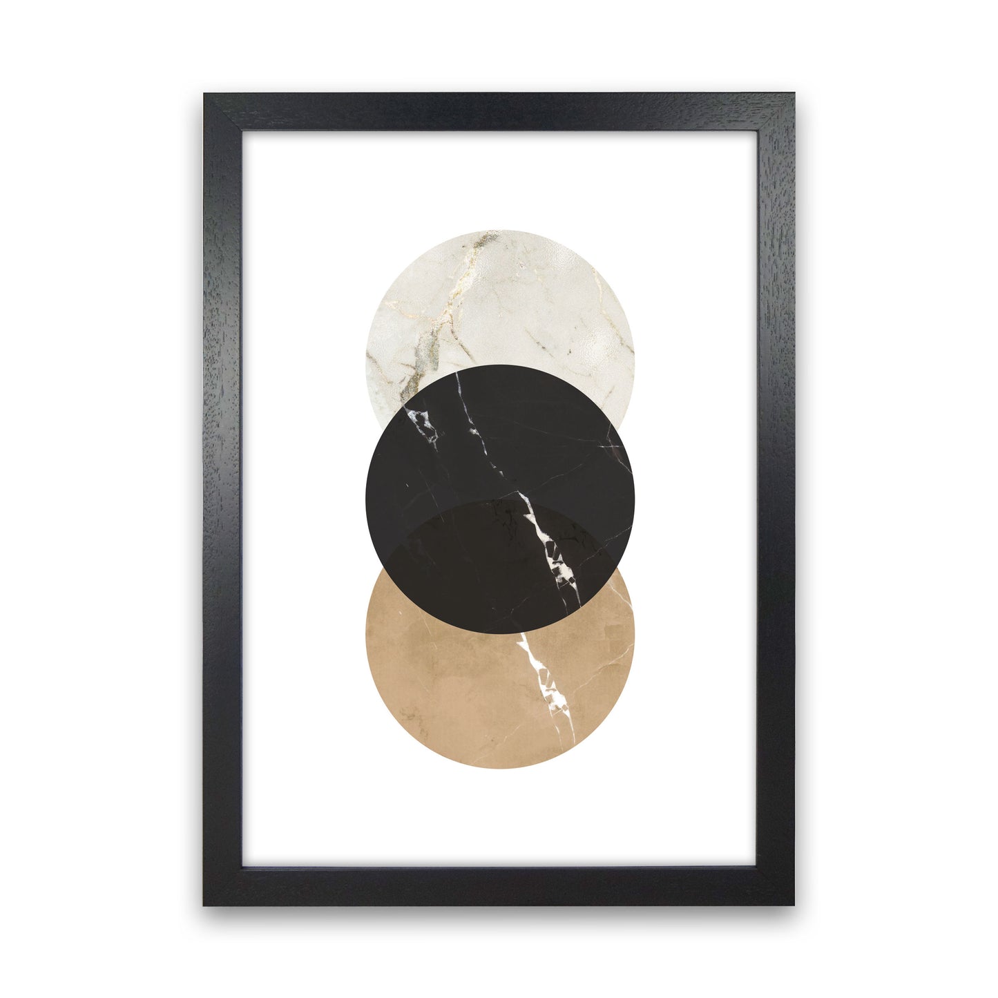 Gold, Beige And Black Marble Abstract Circles Modern Print Black Grain