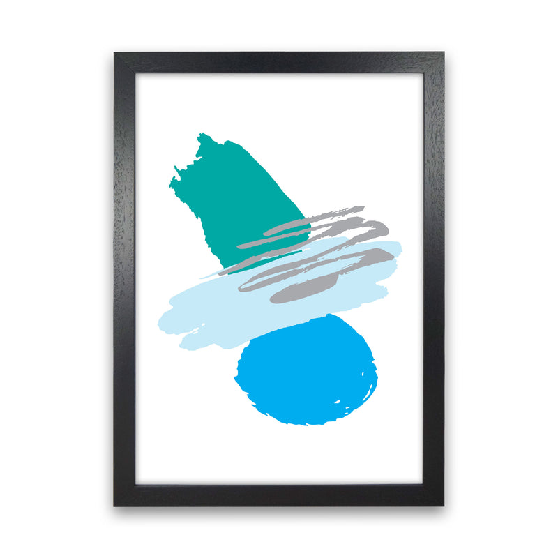 Blue And Teal Abstract Paint Shapes Modern Print Black Grain