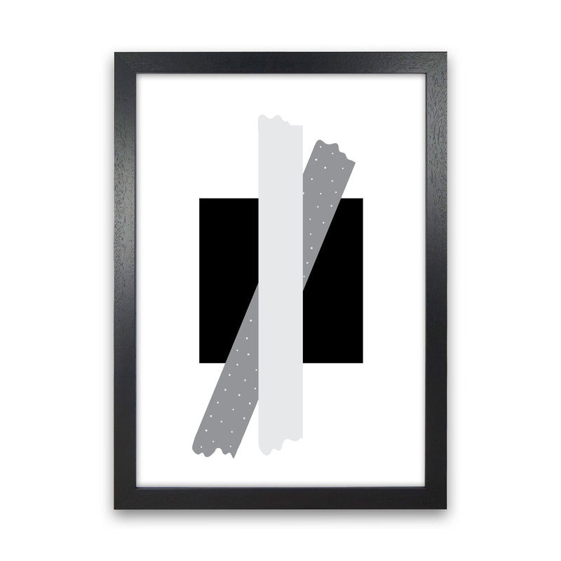 Black Square With Grey Bow Abstract Modern Print Black Grain