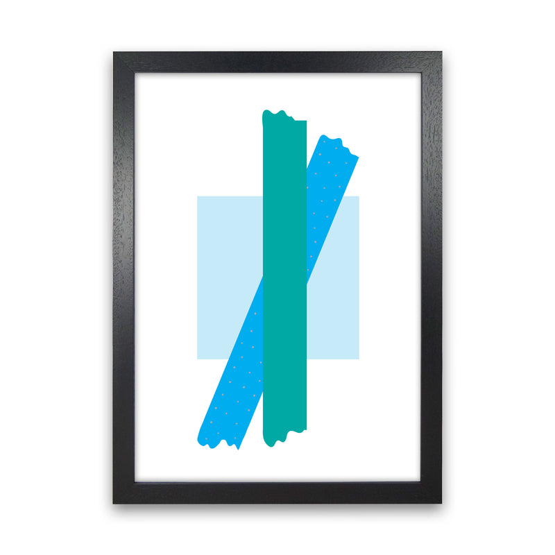 Blue Square With Blue And Teal Bow Abstract Modern Print Black Grain