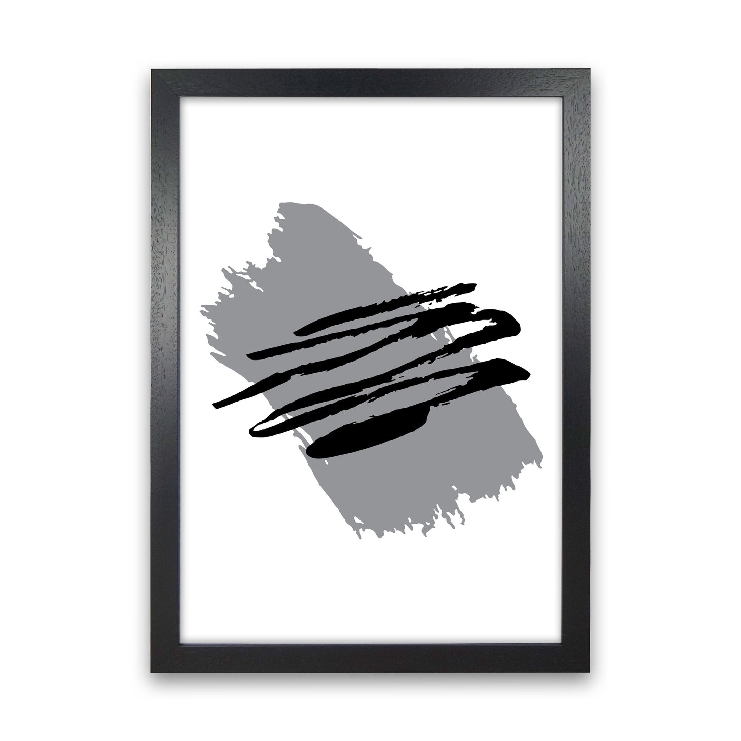 Grey Jaggered Paint Brush Abstract Modern Print Black Grain
