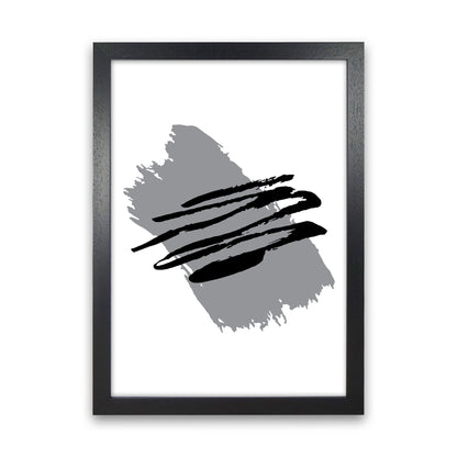 Grey Jaggered Paint Brush Abstract Modern Print Black Grain