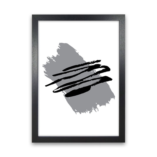 Grey Jaggered Paint Brush Abstract Modern Print Black Grain