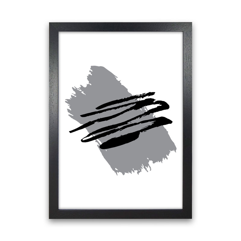 Grey Jaggered Paint Brush Abstract Modern Print Black Grain