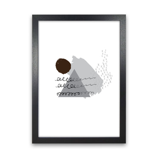 Grey And Black Mountain Sun Abstract Modern Print Black Grain