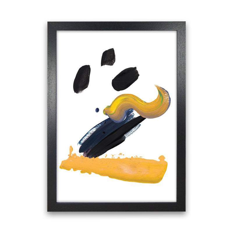 Mustard And Black Abstract Paint Strokes Modern Print Black Grain
