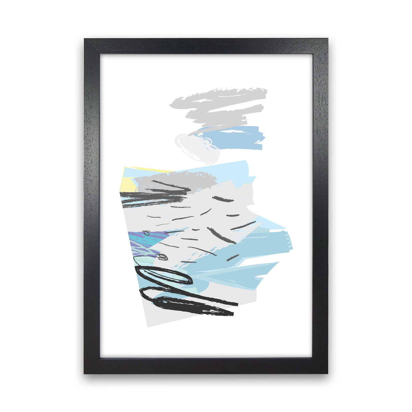 Blue And Grey Abstract Drawings Modern Print Black Grain