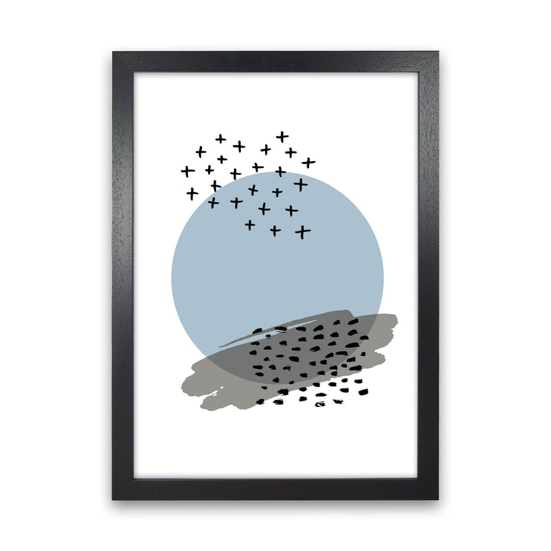 Blue Abstract Circle With Black Dashes Modern Print Black Grain
