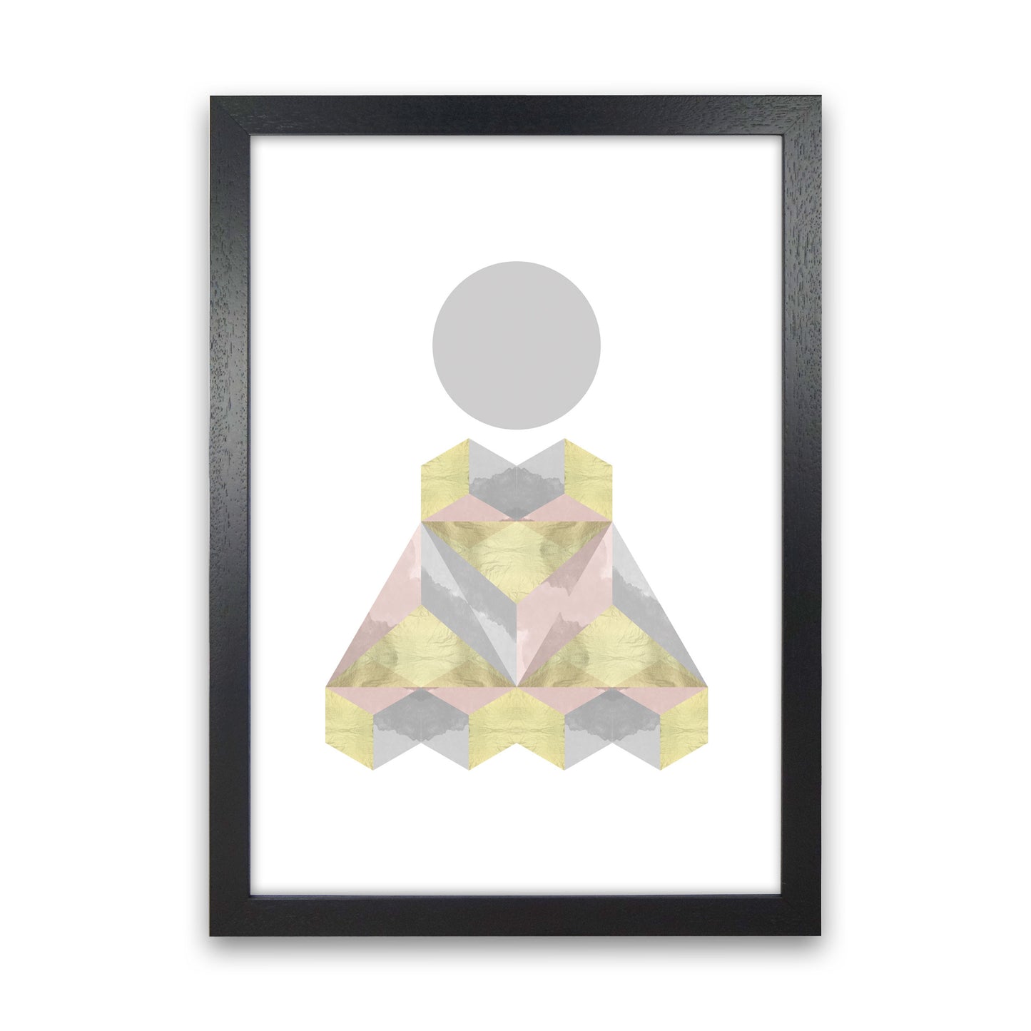 Gold, Pink And Grey Abstract Shapes Modern Print Black Grain