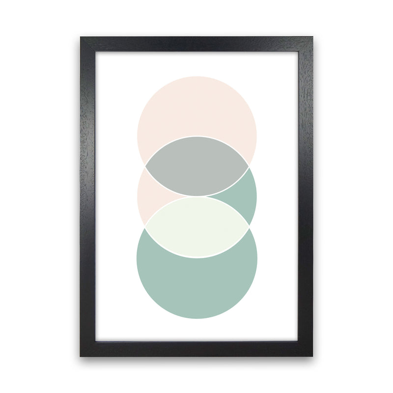 Peach, Green And Grey Abstract Circles Modern Print Black Grain