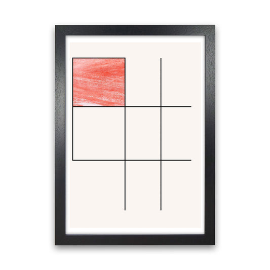 Abstract Red Crayon Geo 1 Modern Print Black Grain