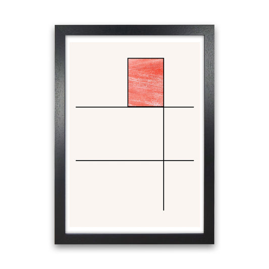 Abstract Red Crayon Geo 2 Modern Print Black Grain