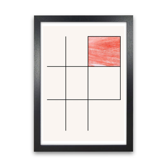 Abstract Red Crayon Geo 3 Modern Print Black Grain