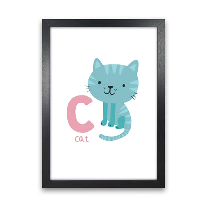 Alphabet Animals, C Is For Cat Framed Nursey Wall Art Print Black Grain