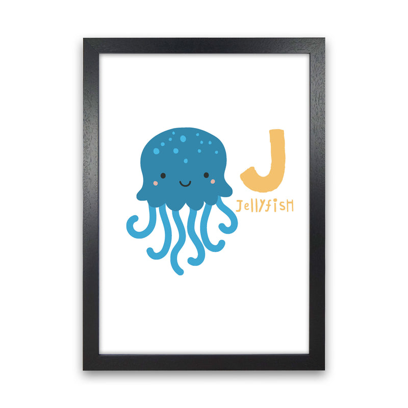 Alphabet Animals, J Is For Jellyfish Framed Nursey Wall Art Print Black Grain
