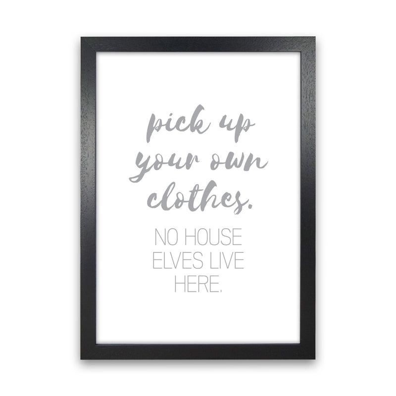 House Elves Grey, Bathroom Framed Typography Wall Art Print Black Grain